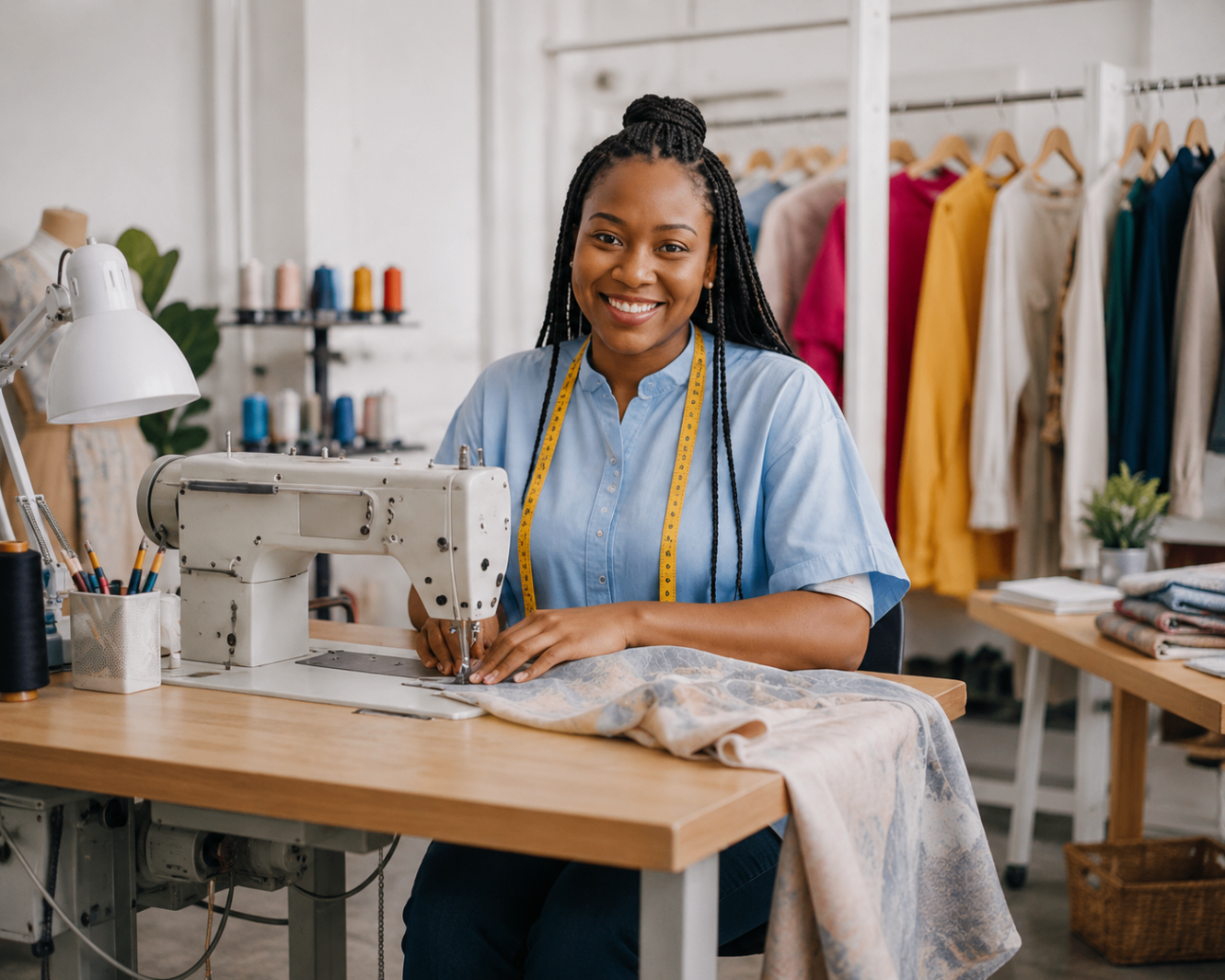Fashion designer and tailor working in a studio