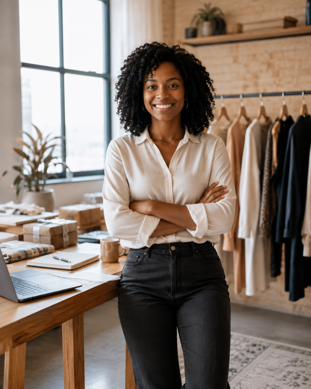 Clothing brand owner in a fashion retail space