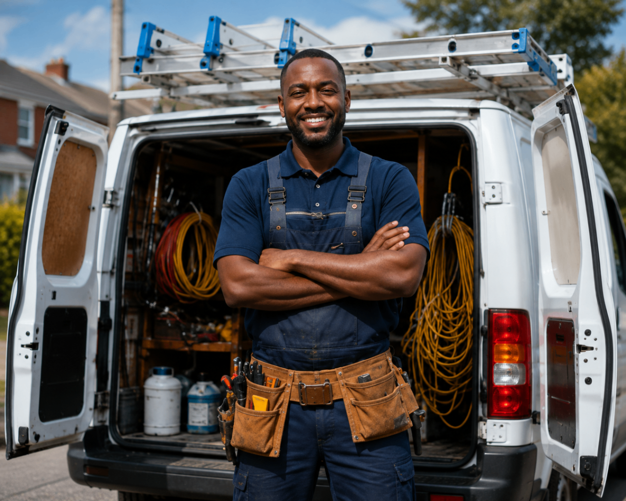 Electrician working on a job at a customer's property