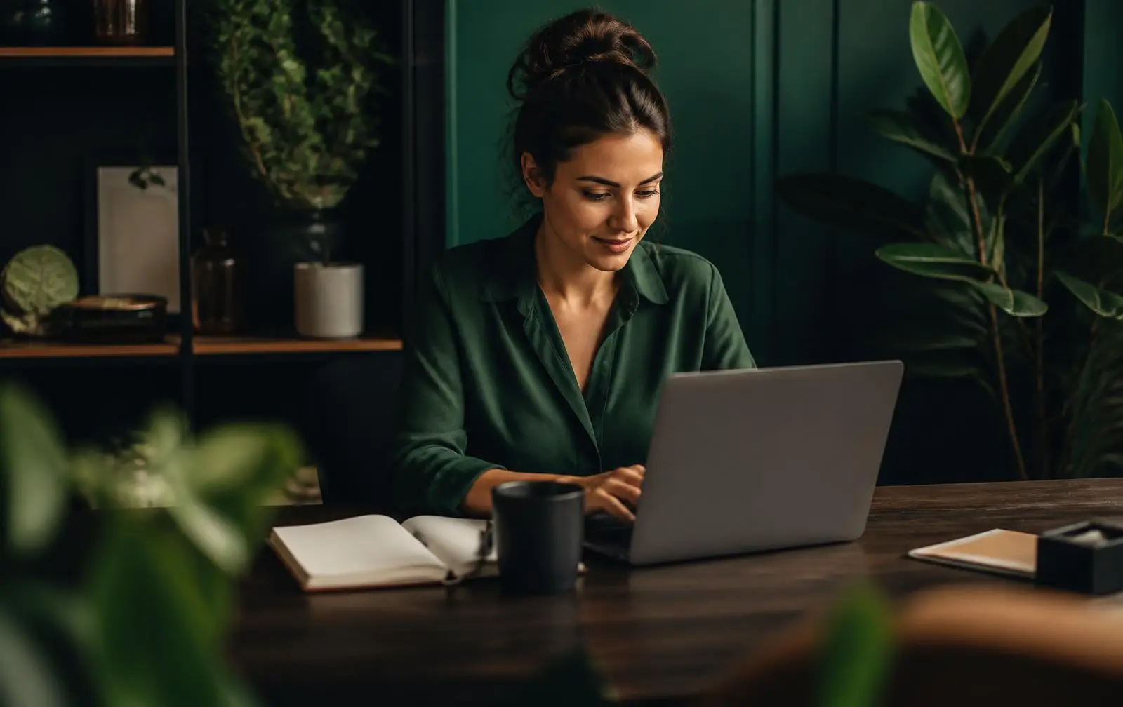 Business owner setting up her SoftBillo workspace on a laptop