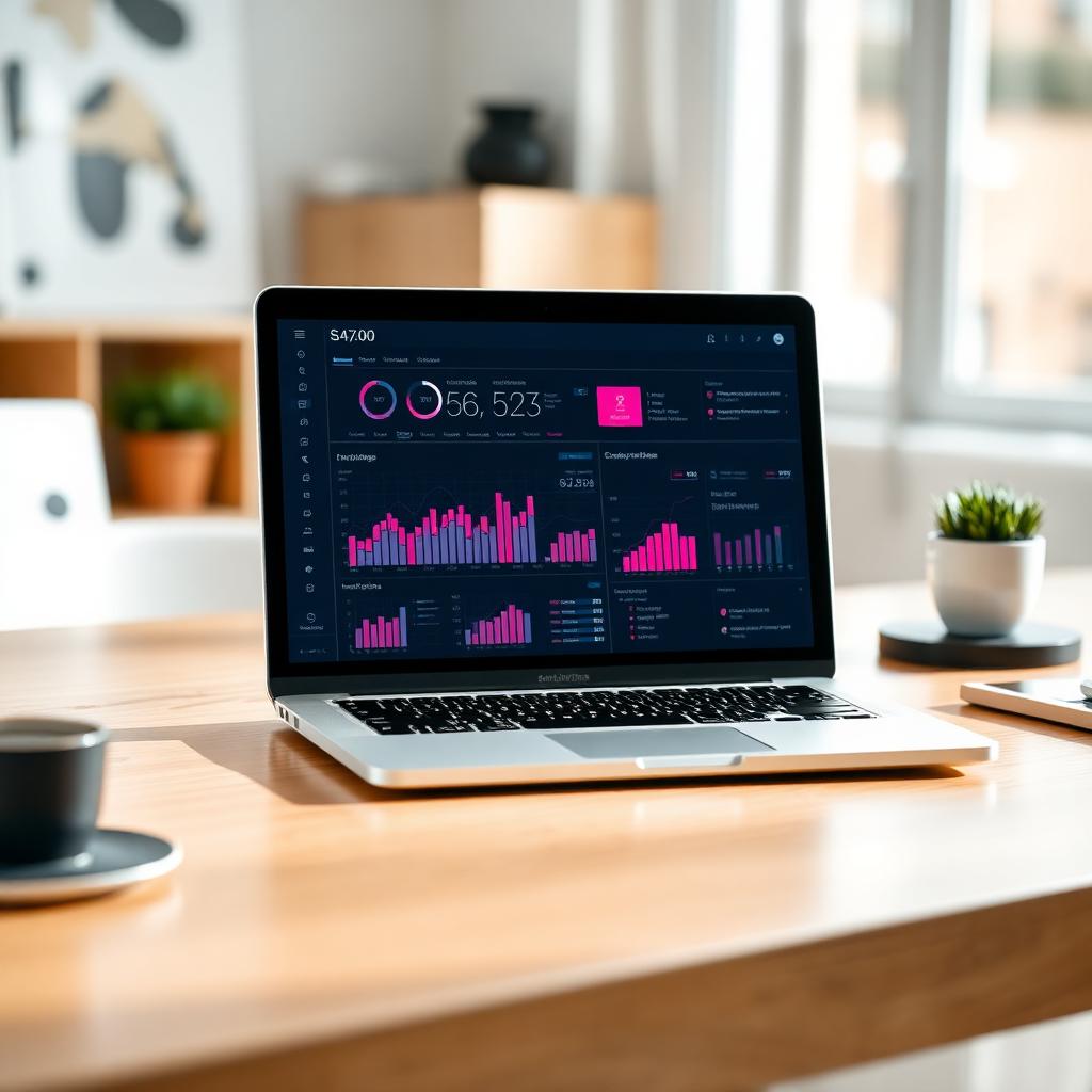 Laptop showing a SoftBillo profit dashboard with charts