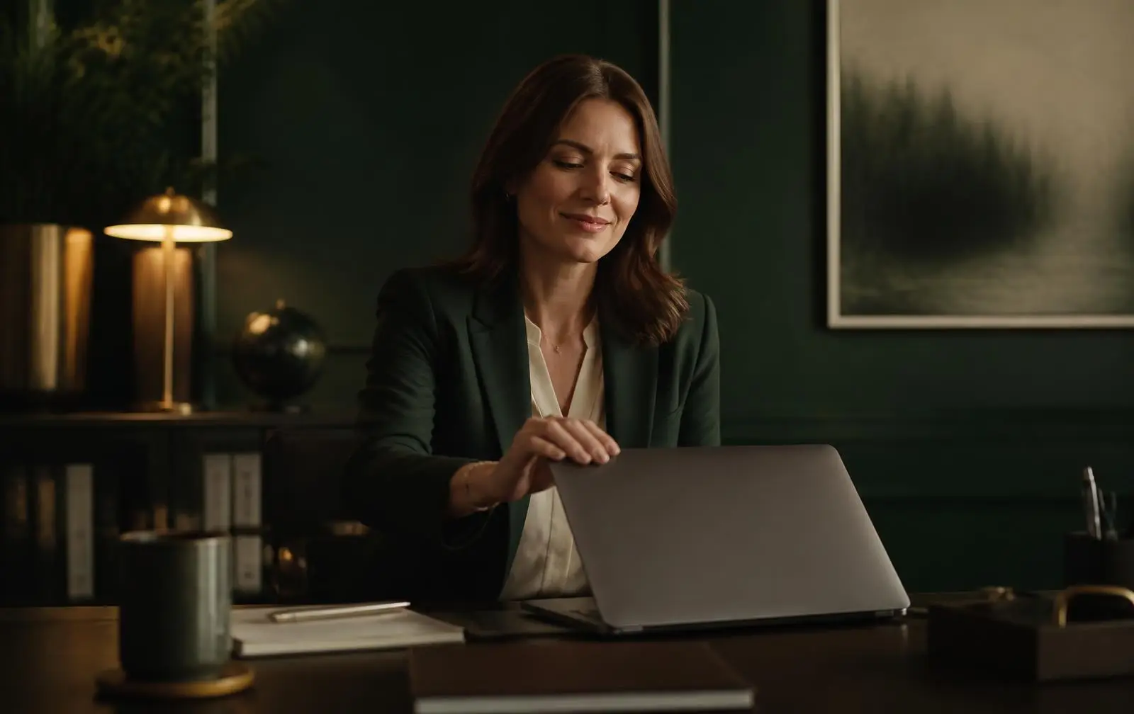 Business owner closing her laptop at the end of the month