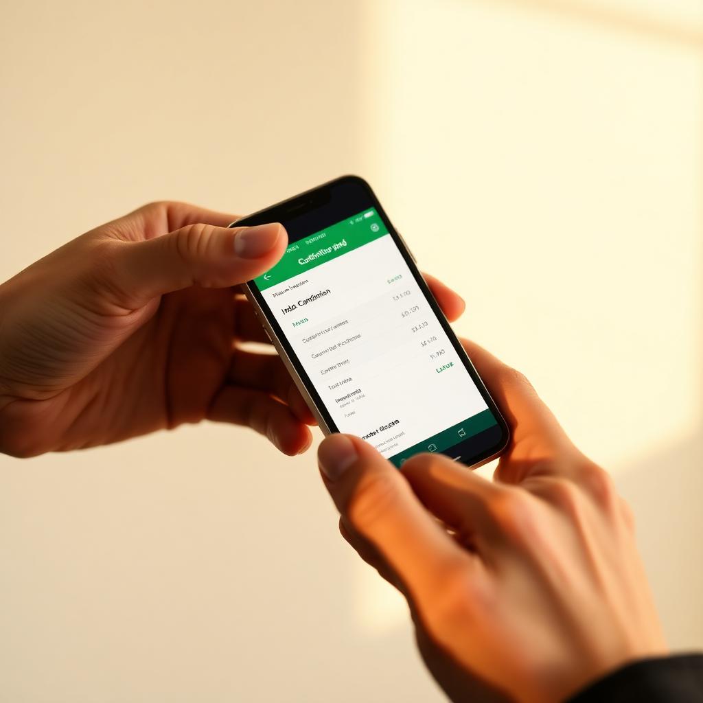 Hands holding a phone showing an invoice paid confirmation
